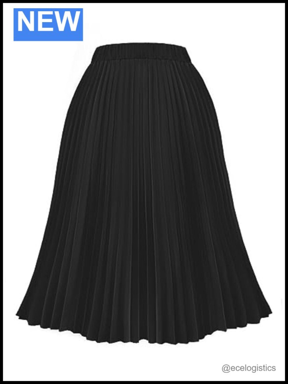 Plus Size A-Line Midi Skirt High Waist Elastic Pleated Flowy 98% Polyester